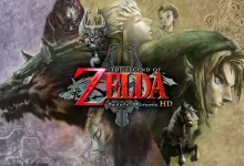 The Legend of Zelda: Twilight Princess HD artwork featuring Link, Midna, and other characters from the game