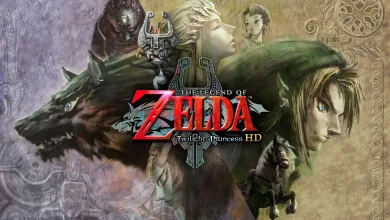 The Legend of Zelda: Twilight Princess HD artwork featuring Link, Midna, and other characters from the game