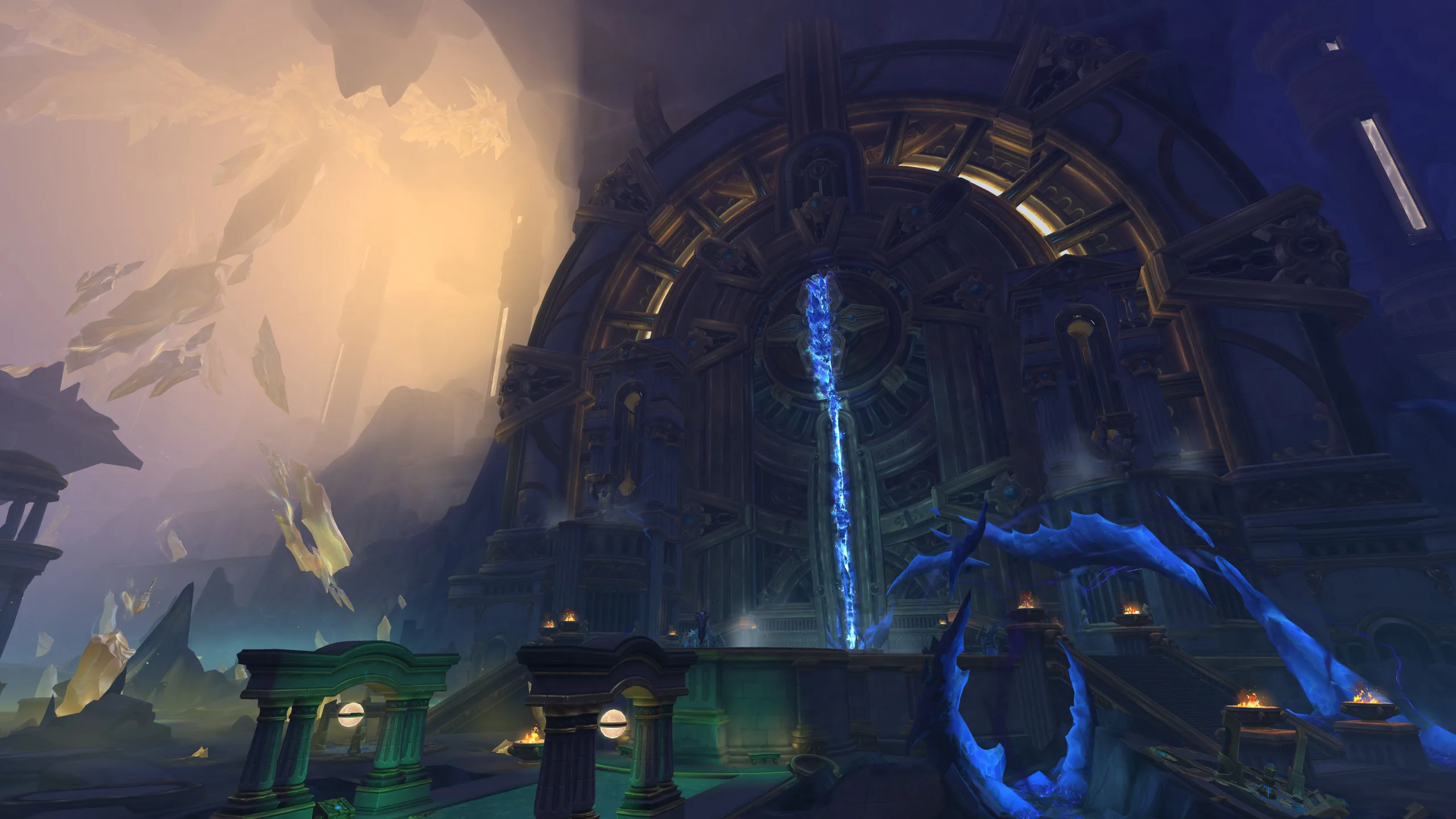 The Mantle Vault with a large blue-lit structure and crystalline terrain