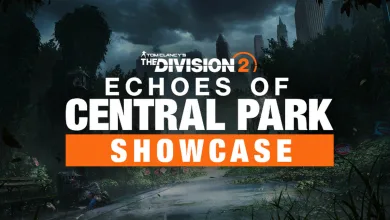 A dark Central Park scene with The Division 2 Echoes of Central Park Showcase title text.