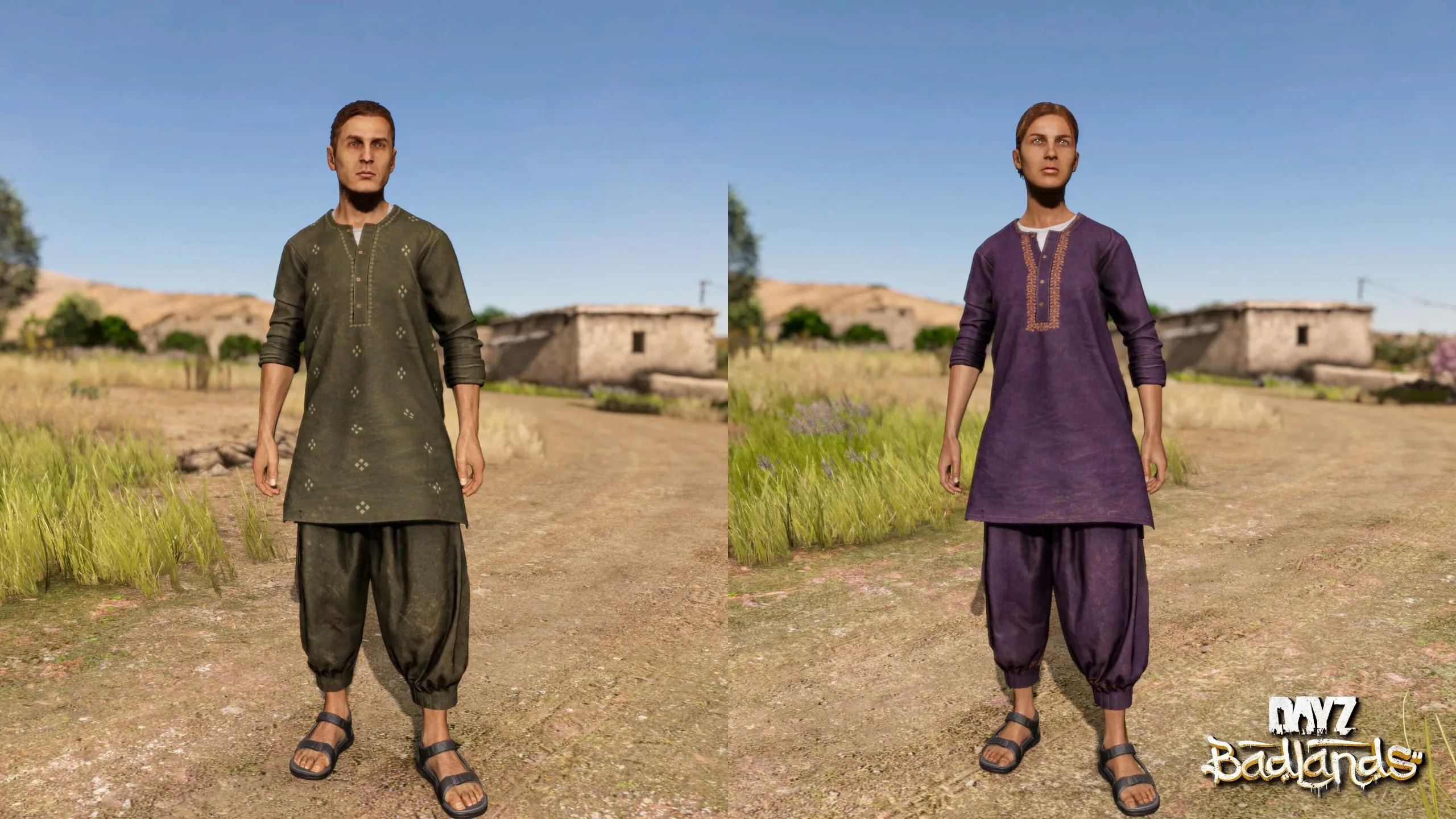 Two characters wearing regional clothing in Nasdara