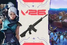 VALORANT agents and a rifle appear beside a Gauntlet: Glitched arena scene