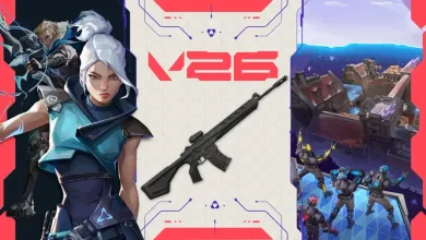 VALORANT agents and a rifle appear beside a Gauntlet: Glitched arena scene