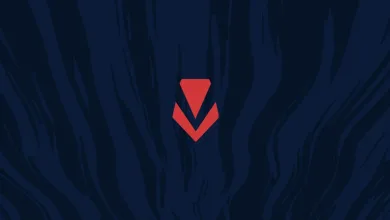 The red VALORANT emblem centered on a dark blue background