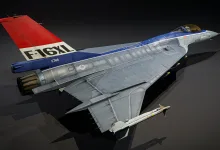 A War Thunder F-16XL fighter aircraft shown from above with its broad delta wing and underwing missile.