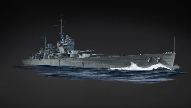 HMS Lion battleship sailing at sea in a side-profile render.