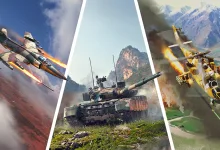 War Thunder artwork showing a Pakistani aircraft, tank, and helicopter in combat scenes