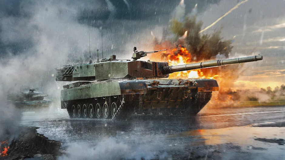 War Thunder tank firing in a rainy combat environment