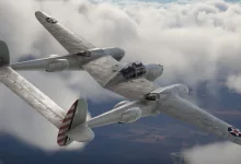 War Thunder YP-38 aircraft flying above the clouds