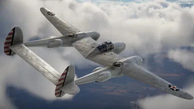 War Thunder YP-38 aircraft flying above the clouds