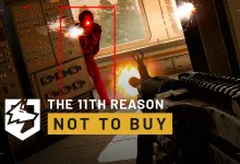First-person view of a WARDOGS soldier firing a rifle inside an aircraft, with the words “The 11th Reason Not to Buy” overlaid.