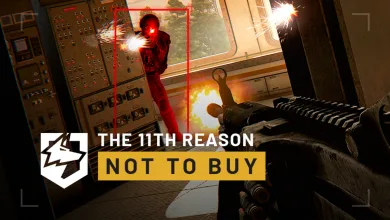 First-person view of a WARDOGS soldier firing a rifle inside an aircraft, with the words “The 11th Reason Not to Buy” overlaid.