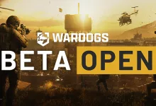 WARDOGS soldiers and helicopters overlook an industrial battlefield beneath the words “BETA OPEN.”