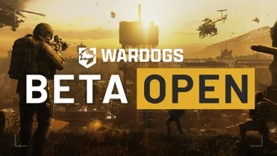 WARDOGS soldiers and helicopters overlook an industrial battlefield beneath the words “BETA OPEN.”