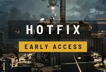 WARDOGS soldiers fight around an industrial military compound beneath a Hotfix Early Access announcement overlay.