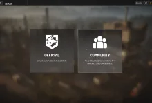 WARDOGS game interface showing separate Official and Community server browsing options.