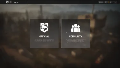 WARDOGS game interface showing separate Official and Community server browsing options.