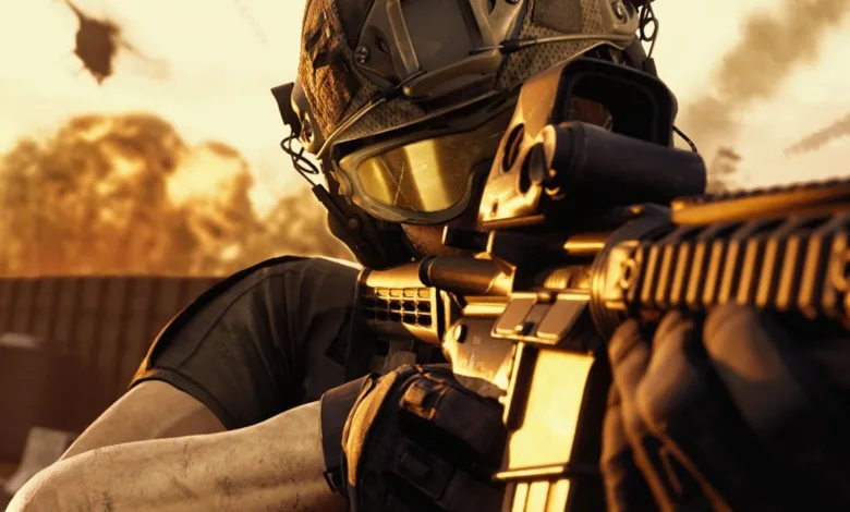 A heavily equipped WARDOGS soldier aims a rifle in a smoky outdoor battlefield.