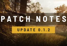 A forest scene behind a dark PATCH NOTES banner and a yellow UPDATE 0.1.2 label.