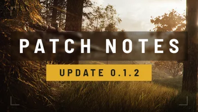 A forest scene behind a dark PATCH NOTES banner and a yellow UPDATE 0.1.2 label.