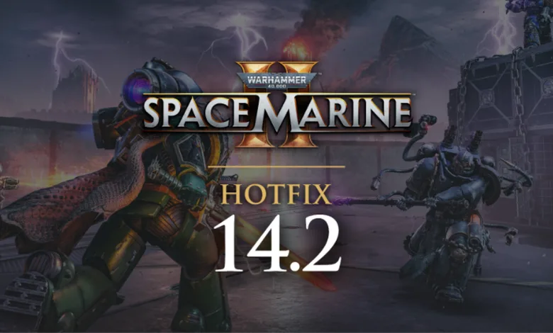 Warhammer 40,000: Space Marine 2 Hotfix 14.2 artwork showing Space Marines and Tyranids in battle