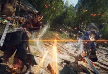 Two warriors clash with swords in a forested battlefield in Wo Long 2: Wings of Ember.