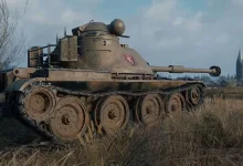 World of Tanks ASTRON Rex 105 mm tank with a Syrenka-themed decal in a grassy field