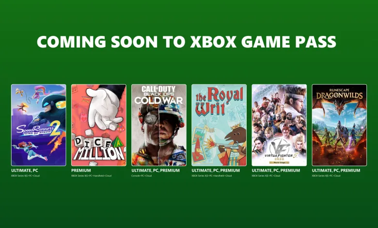 Xbox Game Pass lineup showing upcoming September 2026 games including Shelldiver, Call of Duty: Black Ops Cold War, The Royal Writ, and RuneScape: Dragonwilds