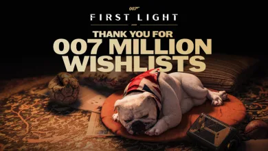 Jack the bulldog sleeps on a cushion wearing a Union Jack scarf in 007 First Light’s 7-million-wishlist celebration artwork.