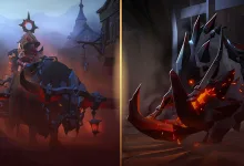 A rider on a dark mount and an armored, spiked mount shown in two panels.