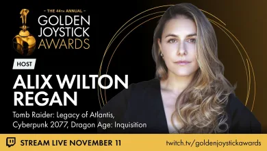 Portrait of Alix Wilton Regan beside Golden Joystick Awards branding and a November 11 livestream announcement.
