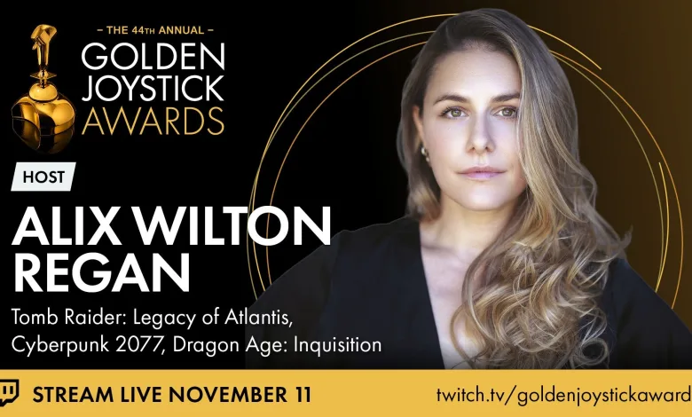Portrait of Alix Wilton Regan beside Golden Joystick Awards branding and a November 11 livestream announcement.