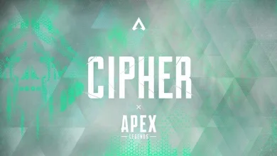 Teal geometric Apex Legends artwork with the word Cipher centered beneath the Apex logo.