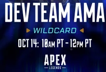 Apex Legends graphic announcing a Wildcard developer AMA on October 14 from 10 a.m. to 12 p.m. PT.