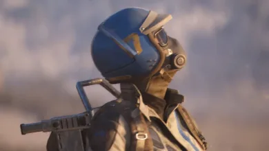 An ARC Raiders character wearing a blue helmet and carrying a weapon.