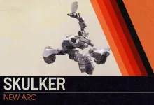 A compact gray Skulker machine appears against cream and orange panels above a dark title band.