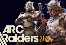 Two armored ARC Raiders characters pose with weapons against a dark background.