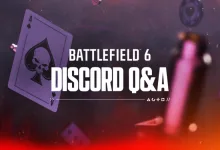A tilted playing card on a purple and orange background beside the words Battlefield 6 Discord Q&A.