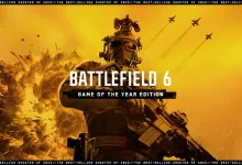 A Battlefield 6 soldier stands against a yellow explosion beneath the Game of the Year Edition title.