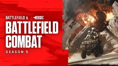 Battlefield 6 and REDSEC Season 5 artwork showing soldiers riding through an explosion