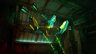 The Core Observer robot hovering inside a dim industrial room in Borderlands 4.