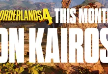 The Borderlands 4 logo appears over an illustrated rocky landscape for the Kairos monthly roundup.