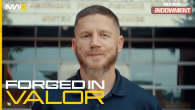 Portrait of Kyle Carpenter beneath Call of Duty: Modern Warfare 4 and Call of Duty Endowment branding.