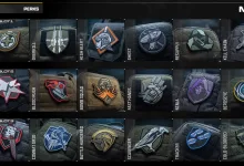 Eighteen Modern Warfare 4 multiplayer perk icons arranged in three rows by slot.