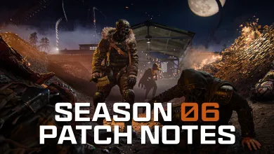 Armored operators on a moonlit battlefield beneath the words Season 06 Patch Notes.