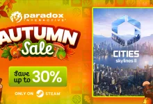 Cities: Skylines II cover art beside a Paradox Interactive Autumn Sale graphic advertising up to 30% off on Steam