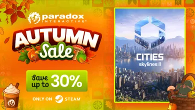 Cities: Skylines II cover art beside a Paradox Interactive Autumn Sale graphic advertising up to 30% off on Steam