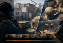 A Counter-Strike 2 round shown from several camera angles above a demo timeline.