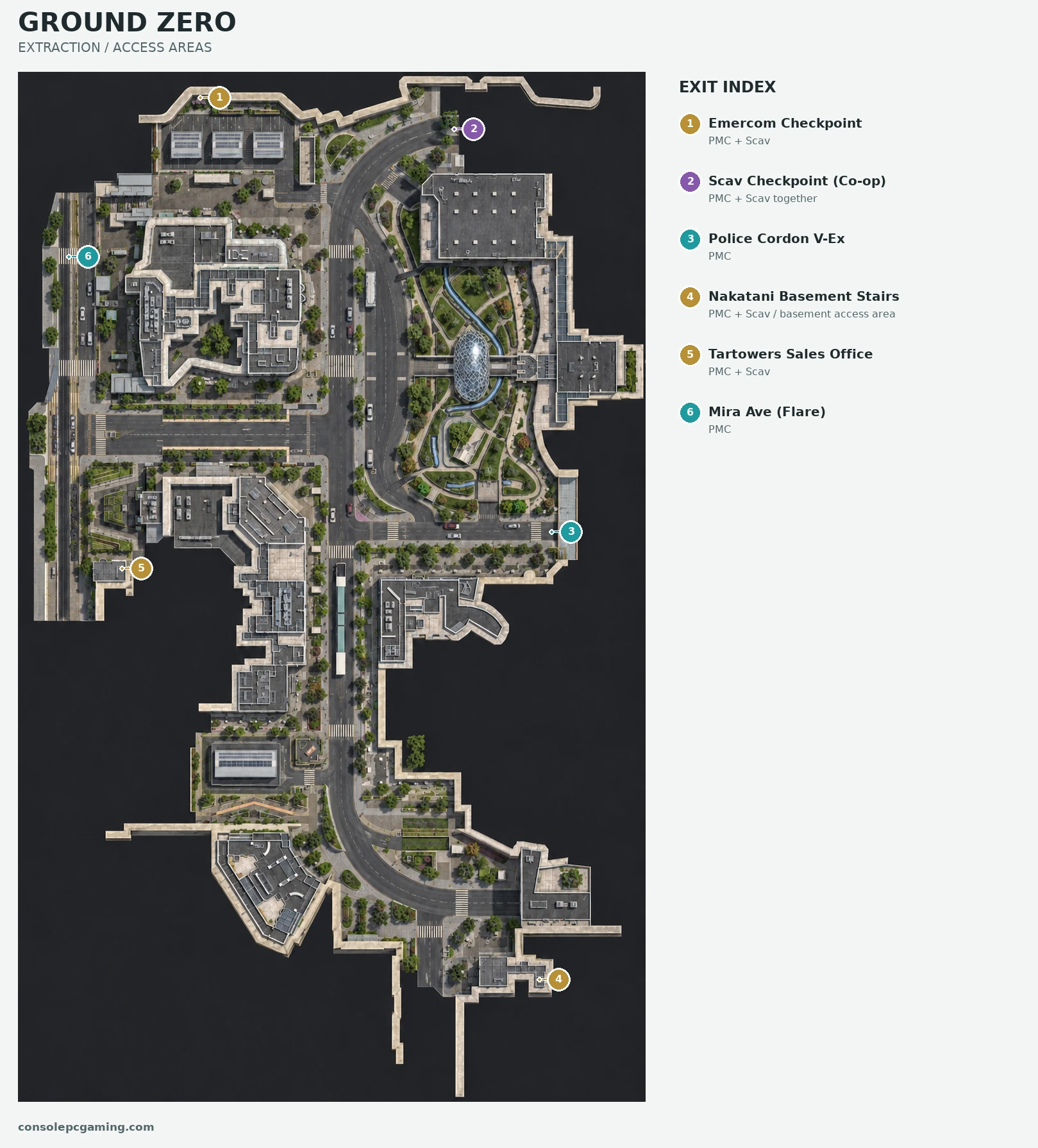 Ground Zero illustrated extraction map: extraction / access areas.