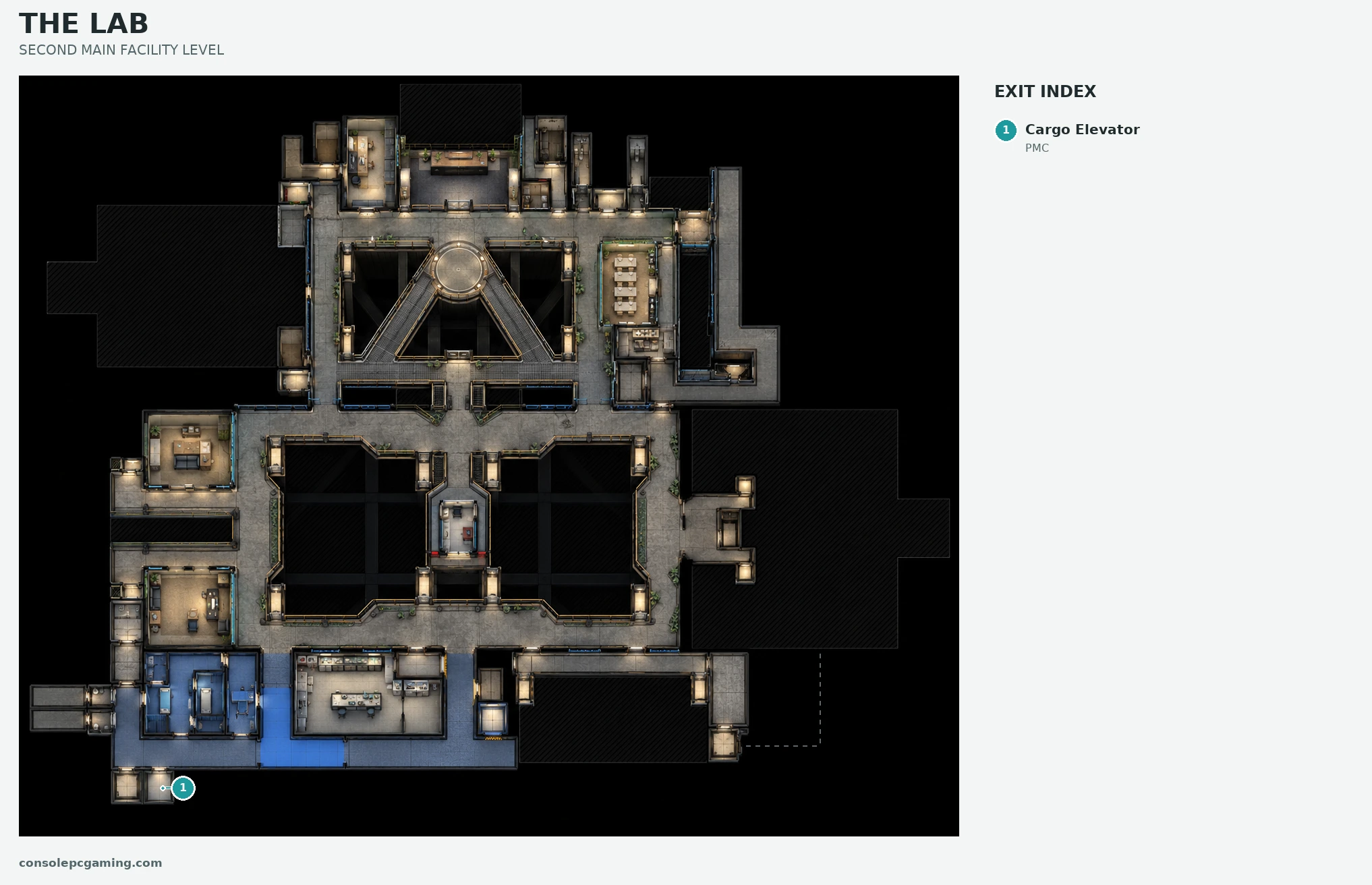 The Lab illustrated extraction map: second main facility level.